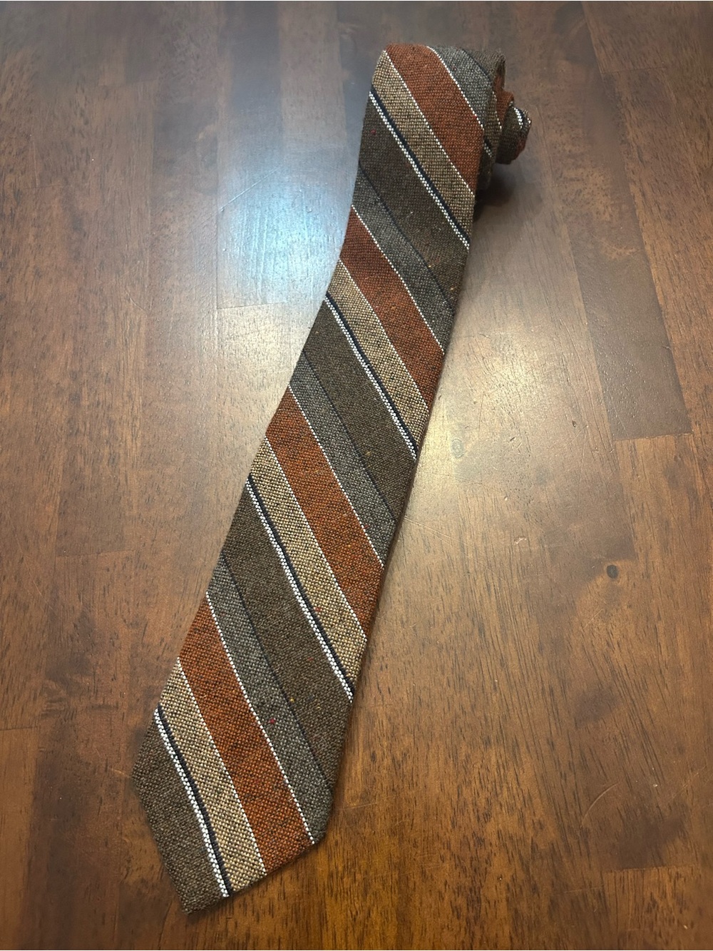 Via Manzoni Striped Brown and Rust Wool Blend Tie